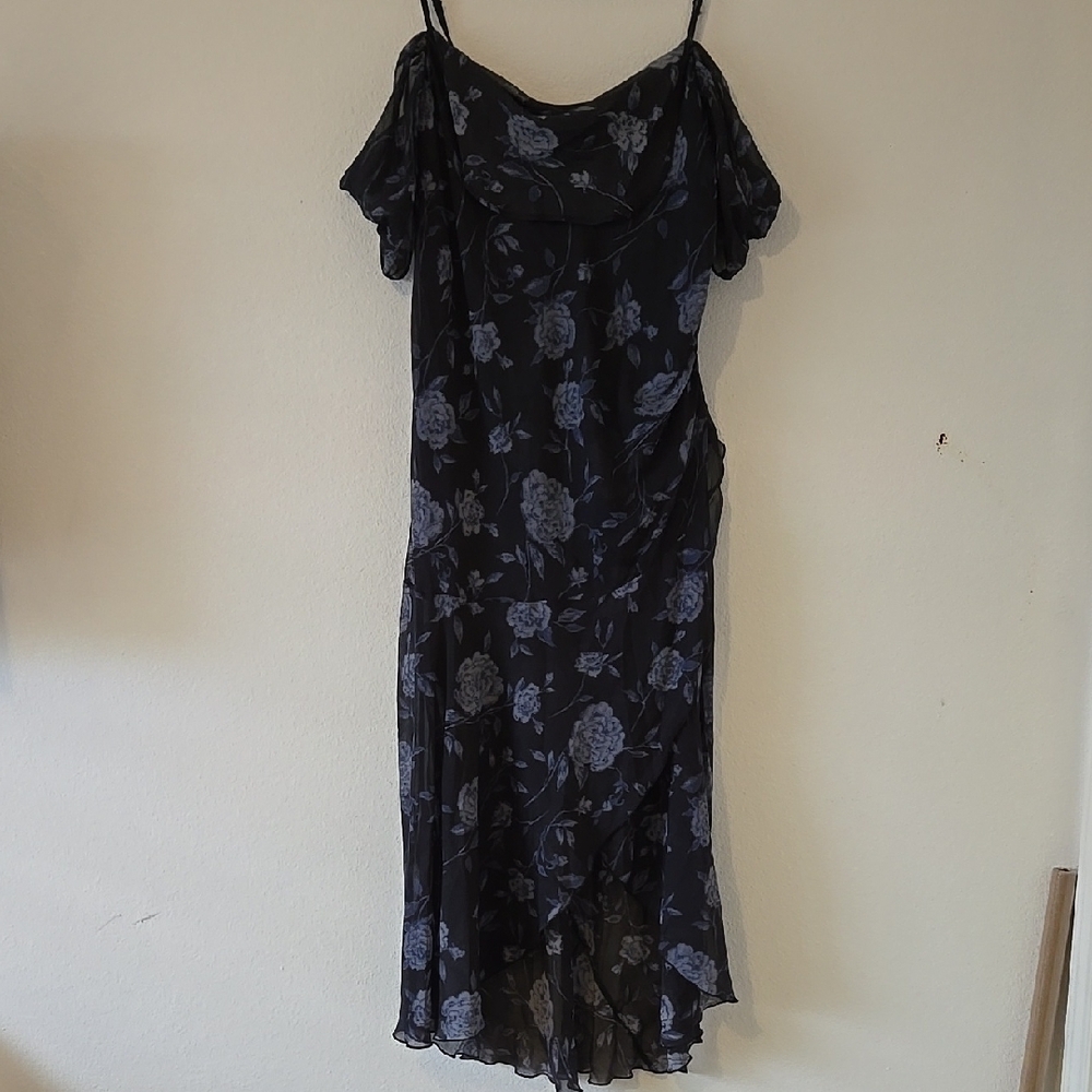 Floral Black and Blue Midi Dress